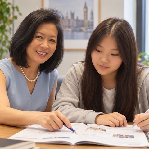 Carolyne Seah, Head Coach of The Raffles English Studio, working with a student
